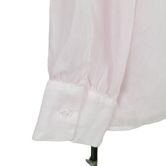 Ann Taylor Top‎ L Pink Chiffon Lightweight Lined Smocked Long Sleeve Blouse - Picture 4 of 9
